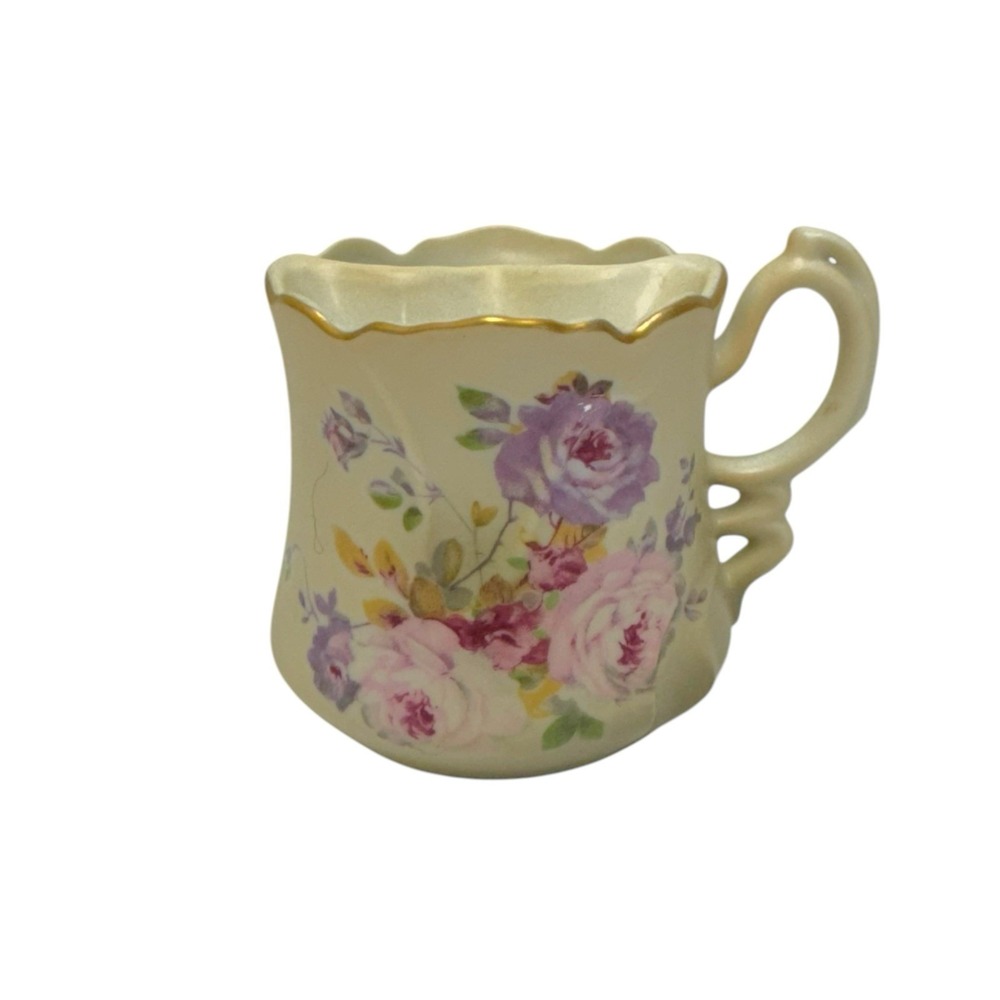 Vintage‎ Victorian Shaving Mug Cup Nippon Hand Painted Floral Porcelain Gold Rim